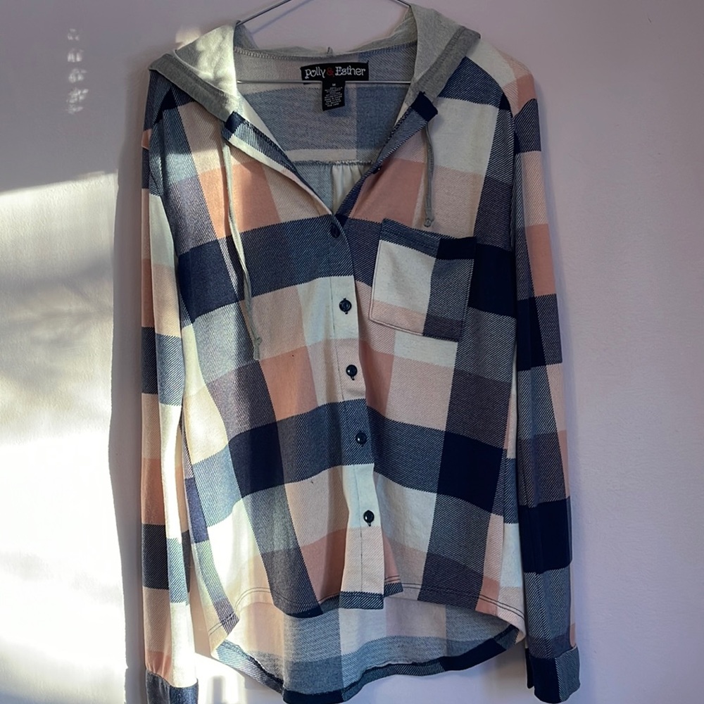 Pink Plaid Button-up Hoodie